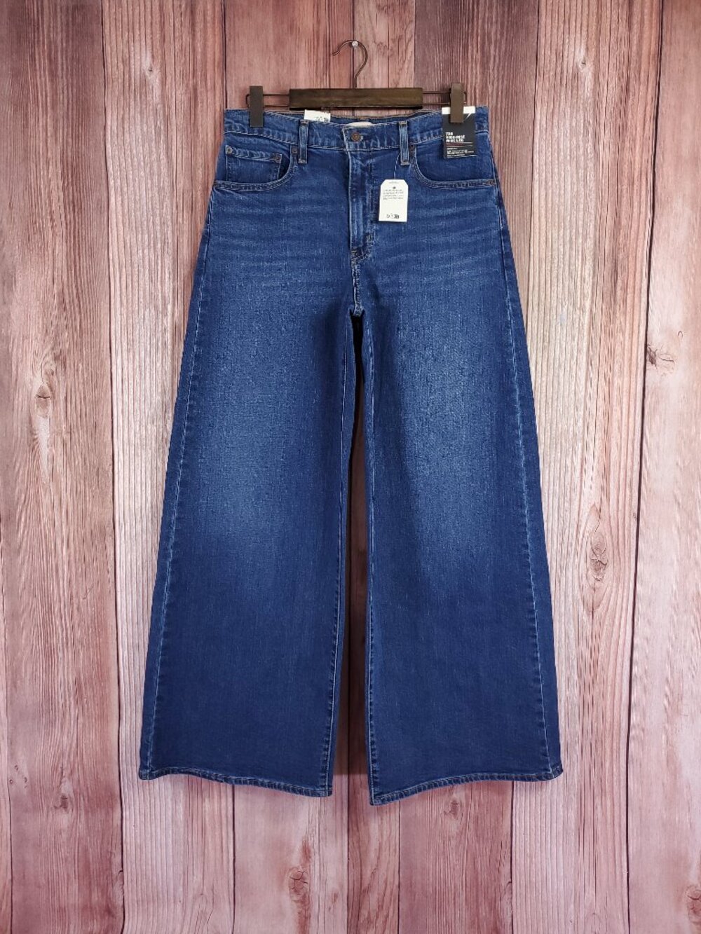 NWT Levis 728 High Rise Wide Leg Jeans Womens 31x32 Big E Dark Wash Denim